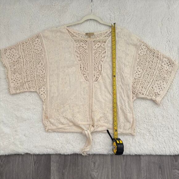 Democracy Boho Cottagecore Crochet Lace Floral Beige Top Lace Size Small - Picture 6 of 8